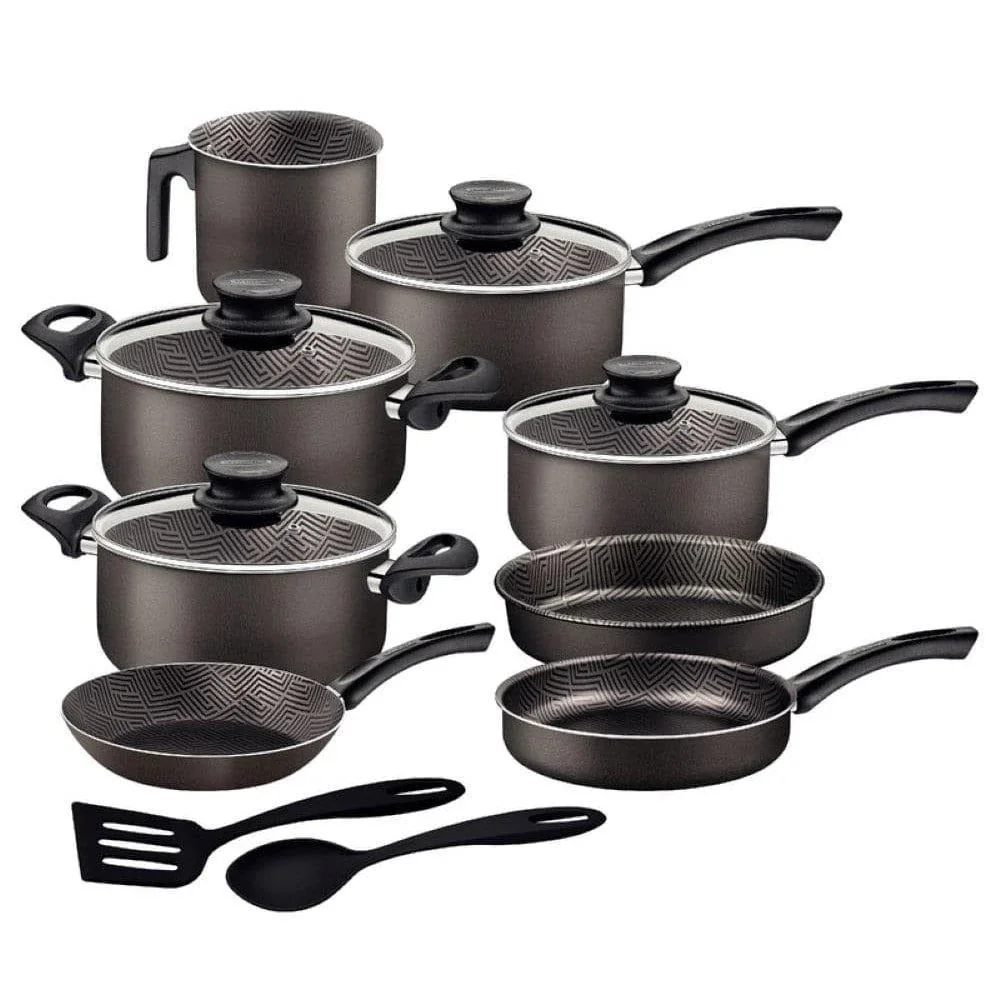 Jogo de Panelas Tramontina Allegra em Aço Inox com Fundo Triplo e Tampas de Inox 3 Peças