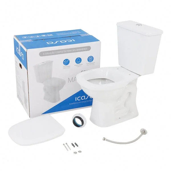 Vaso Sanitário com Caixa Acoplada e Assento Branco Duplo Acionamento 3/6L Saída Vertical Mariana Icasa